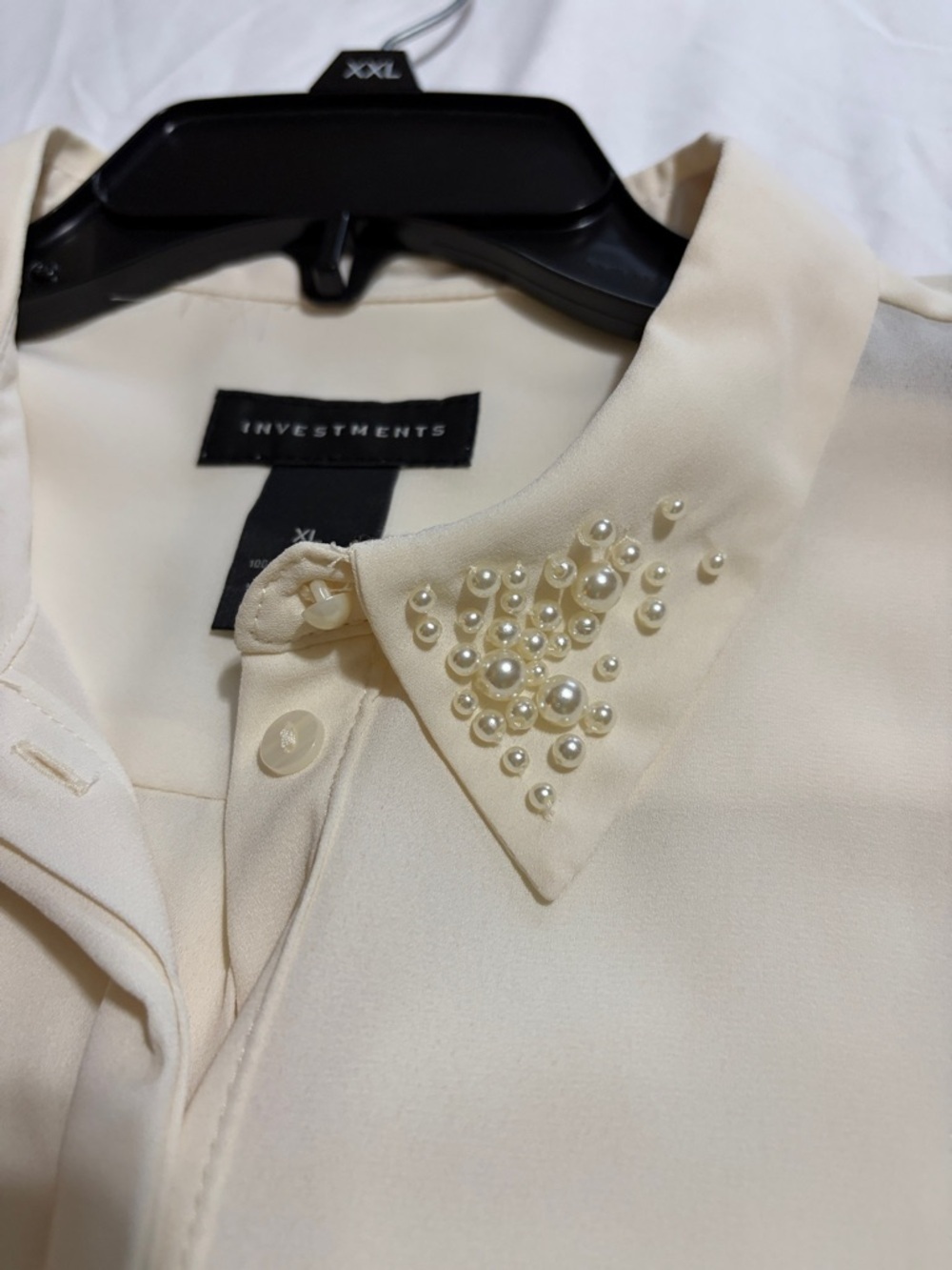 Investments Cream Beaded Collar Button-Down Blouse - Picture 9 of 9